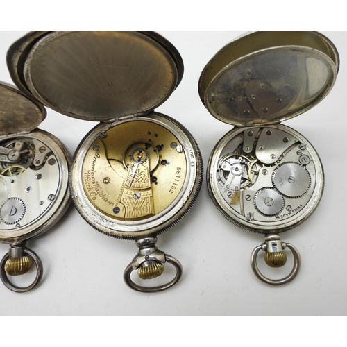 915 - A large Waltham full hunter pocket watch, stamped Dueber Sterling 925, a silver Limit open face (no ... 