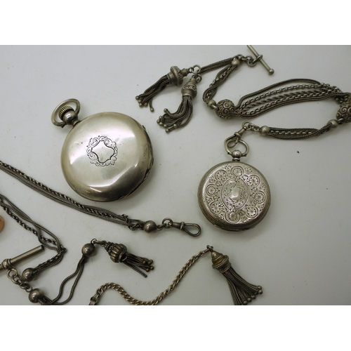 917 - A white metal full hunter 'Patent Lever' pocket watch, a continental silver fob watch, with a decora... 