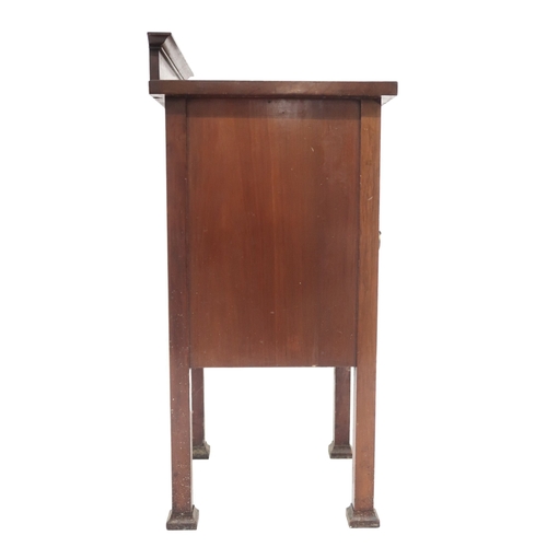 2037 - AN OAK AFTER SHAPLAND & PETTER ARTS & CRAFTS BEDSIDE CABINET with floral inlaid panel door w... 