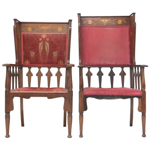 2039 - A HIS & HER PAIR OF EARLY 20TH CENTURY MAHOGANY AFTER SHAPLAND & PETTER, BARNSTAPLE WINGBACK... 