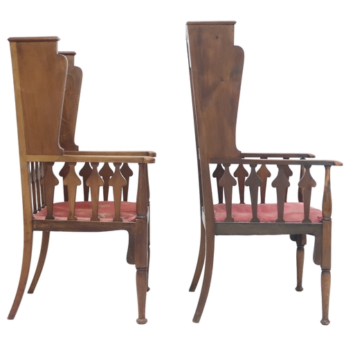 2039 - A HIS & HER PAIR OF EARLY 20TH CENTURY MAHOGANY AFTER SHAPLAND & PETTER, BARNSTAPLE WINGBACK... 