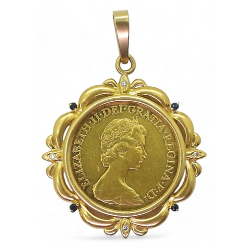 2821 - GOLD DOUBLE SOVEREIGN PENDANTdated 1983, the double sovereign is in a 18k gold pendant mount set wit... 