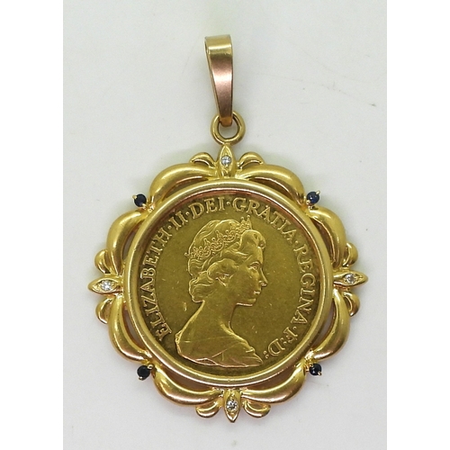 2821 - GOLD DOUBLE SOVEREIGN PENDANTdated 1983, the double sovereign is in a 18k gold pendant mount set wit... 