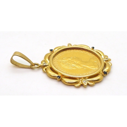 2821 - GOLD DOUBLE SOVEREIGN PENDANTdated 1983, the double sovereign is in a 18k gold pendant mount set wit... 