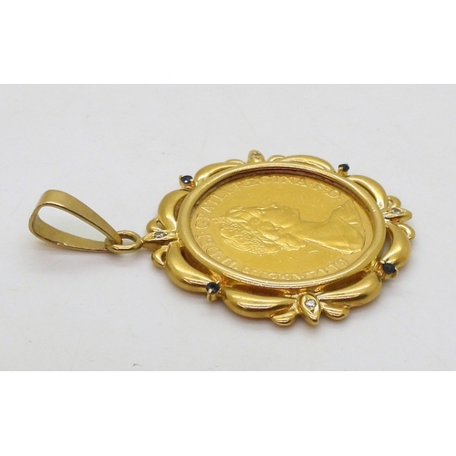 2821 - GOLD DOUBLE SOVEREIGN PENDANTdated 1983, the double sovereign is in a 18k gold pendant mount set wit... 