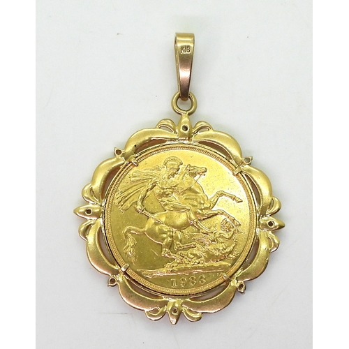 2821 - GOLD DOUBLE SOVEREIGN PENDANTdated 1983, the double sovereign is in a 18k gold pendant mount set wit... 