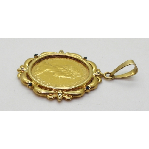 2821 - GOLD DOUBLE SOVEREIGN PENDANTdated 1983, the double sovereign is in a 18k gold pendant mount set wit... 