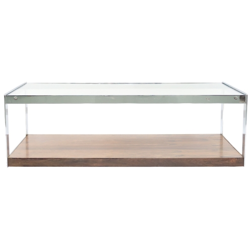 2090 - A MID 20TH CENTURY CHROME AND ROSEWOOD MERROW ASSOCIATES COFFEE TABLE with rectangular glass top on ... 