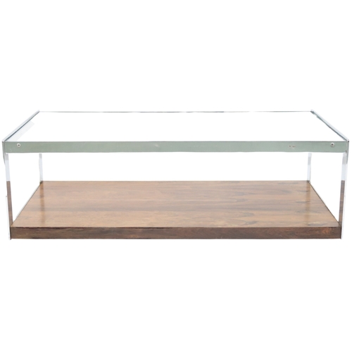 2090 - A MID 20TH CENTURY CHROME AND ROSEWOOD MERROW ASSOCIATES COFFEE TABLE with rectangular glass top on ... 