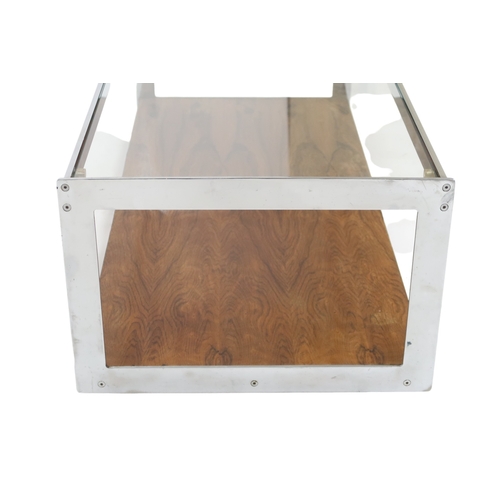 2090 - A MID 20TH CENTURY CHROME AND ROSEWOOD MERROW ASSOCIATES COFFEE TABLE with rectangular glass top on ... 