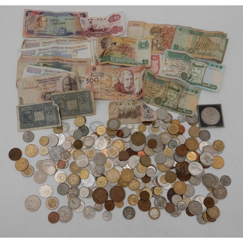 308 - A lot comprising worldwide coins and banknotes