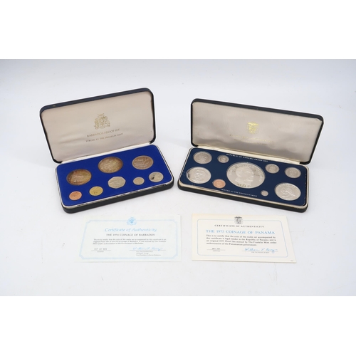 312 - Franklin Mint The 1975 Coinage Of The Republic Of Panama Nine Coin Set together with The 1974 Coinag... 