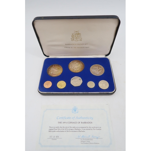 312 - Franklin Mint The 1975 Coinage Of The Republic Of Panama Nine Coin Set together with The 1974 Coinag... 