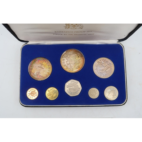 312 - Franklin Mint The 1975 Coinage Of The Republic Of Panama Nine Coin Set together with The 1974 Coinag... 