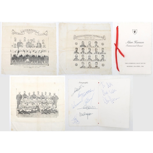 332 - An Alan Hansen Testimonial Dinner menu, with signatures of Hansen, Sir Alex Ferguson and others; tog... 