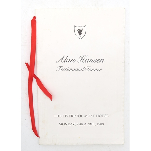 332 - An Alan Hansen Testimonial Dinner menu, with signatures of Hansen, Sir Alex Ferguson and others; tog... 