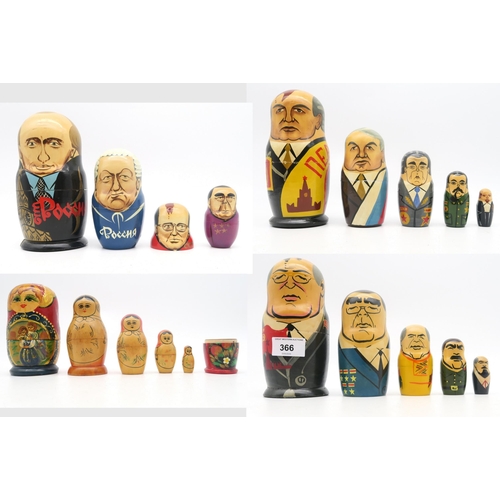 366 - A collection of Russian dolls, to include examples depicting 20th century Russian leaders, from Leni... 