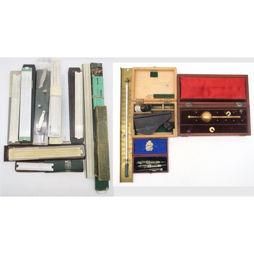 368 - A collection of draughtsman's slide rules, a cased Sykes Hydrometer etc.