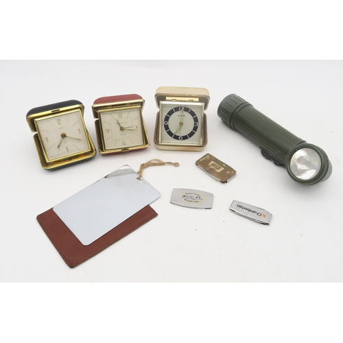 379 - A mixed lot, comprising two miniature steam piston engines, a padouk pocket watch stand, binoculars/... 