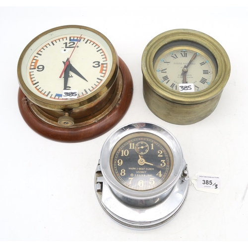 385 - A U.S. Navy Mark I Boat Clock; a Marine Nationale bulkhead clock by J. Auricoste, Paris; and another... 