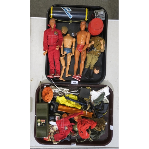 408 - Two Six Million Dollar Man Steve Austin action figures, two vintage Action Men and an assortment of ... 