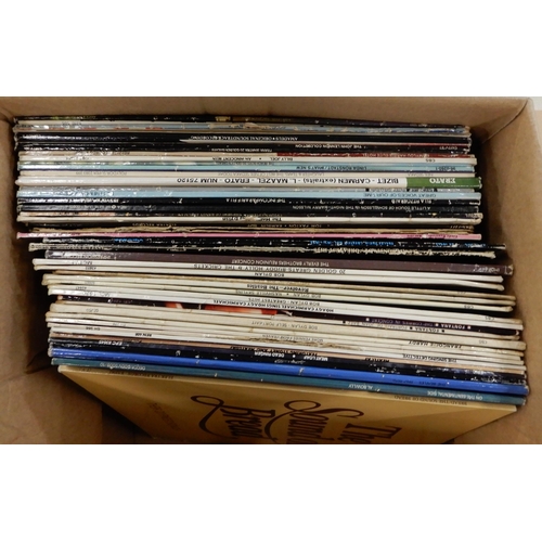 412 - VINYL RECORDS  a box of mostly pop vinyl LP records with Meatloaf, Bob Dylan, Linda Ronstadt, T... 