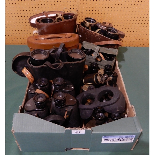 417 - A lot comprising various military binoculars to include Digee Dienstglas 6 x 30 with eagle mark M, R... 