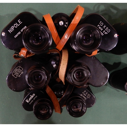 419 - A quantity of binoculars with various makers and models with Nikon, Pentax, E. Leitz, Carl Zeiss, Vi... 