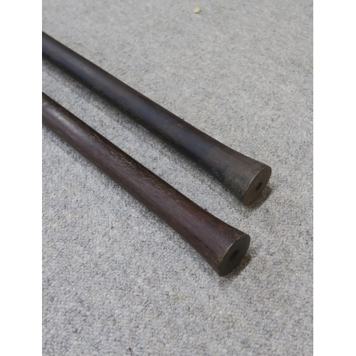 424 - Two large Bornean Dayak-type blowpipe spears, the hardwood shafts with flared butt ends (2)