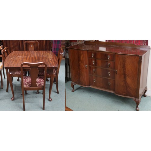 72 - A 20th century mahogany dining suite comprising serpentine front sideboard, 97cm high x 140cm wide x... 