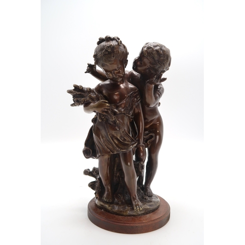 3002 - AFTER AUGUSTE MOREAU (20thC)TWO CHILDRENBronzed plaster reproduction, on wooden plinth, 41cm (16