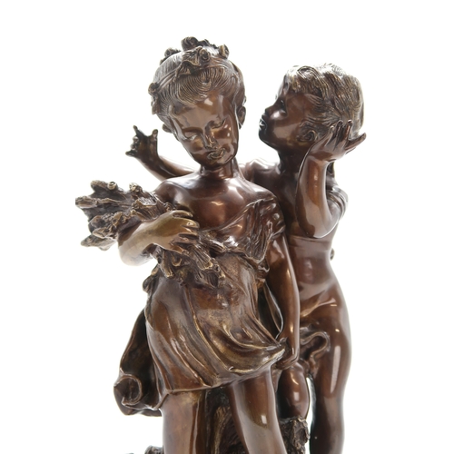 3002 - AFTER AUGUSTE MOREAU (20thC)TWO CHILDRENBronzed plaster reproduction, on wooden plinth, 41cm (16