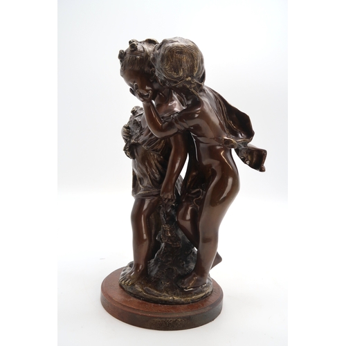 3002 - AFTER AUGUSTE MOREAU (20thC)TWO CHILDRENBronzed plaster reproduction, on wooden plinth, 41cm (16