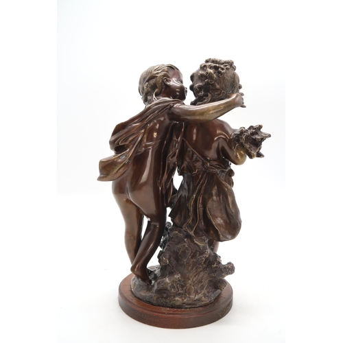 3002 - AFTER AUGUSTE MOREAU (20thC)TWO CHILDRENBronzed plaster reproduction, on wooden plinth, 41cm (16