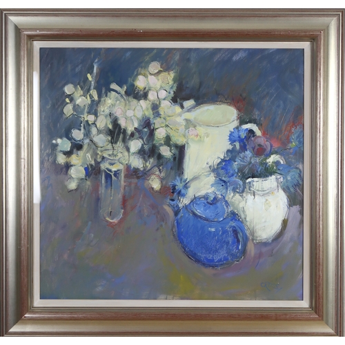 3012 - ANDY CROSS (SCOTTISH B.1944)STILL LIFE WITH CORNFLOWERSOil on board, signed lower right, 56.5 x 59cm... 