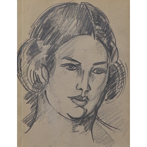 3025 - JOHN DUNCAN FERGUSSON RBA (SCOTTISH 1874-1961)MARGARET MORRIS (possibly)Pencil on grey paper, 16 x 1... 