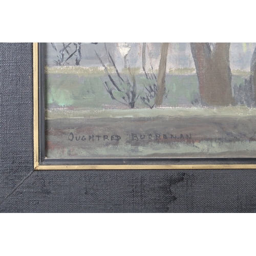 3027 - EVELYNE OUGHTRED BUCHANAN (BRITISH 1883-1978)TWILIGHT (probably Edinburgh)Oil on board, signed, sign... 