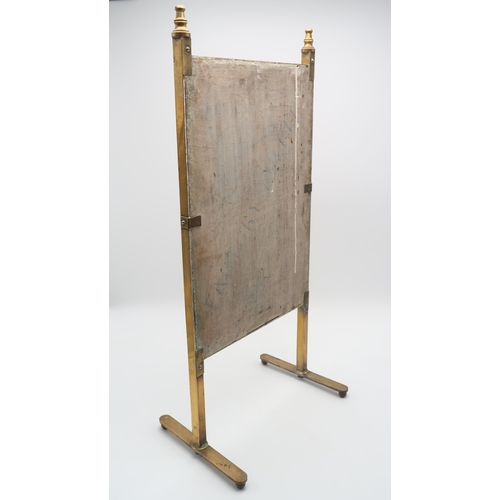 2330 - A GLASGOW SCHOOL ARTS AND CRAFTS BRASS FRAMED FIRE SCREENof slim proportions, with silk embroidered ... 