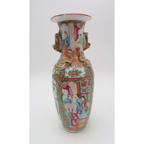 2420 - A CANTON FAMILLE ROSE BALUSTER VASEPainted with panels of figures and foliage,30cm high,dish painted... 