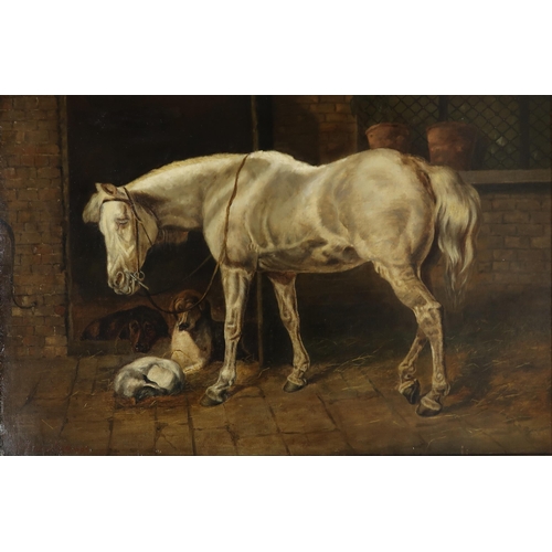 901 - B. BROWNLOW (SCOTTISH 19th CENTURY) IN THE STABLE Oil on canvas, signed lower left, dated 1884, 48.5... 