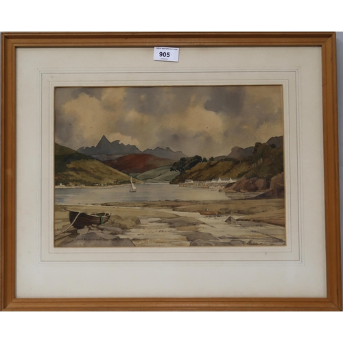 905 - IAN BUCHANAN DUNLOP (SCOTTISH 1900-1979) LOCHSIDE VILLAGE Watercolour, signed lower left, 24.5 x 35c... 