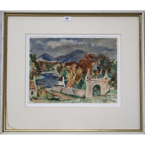 909 - ADAM BRUCE THOMSON OBE RSA PPRSW (SCOTTISH 1885-1976) ORCHARD GATEWAY, DRYBURGHWatercolour, signed l... 