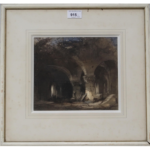 915 - HENRY BRIGHT (ENGLISH 1810/14-1873) THE NORMAN CRIPT Watercolour, 19 x 22cm  Tit... 