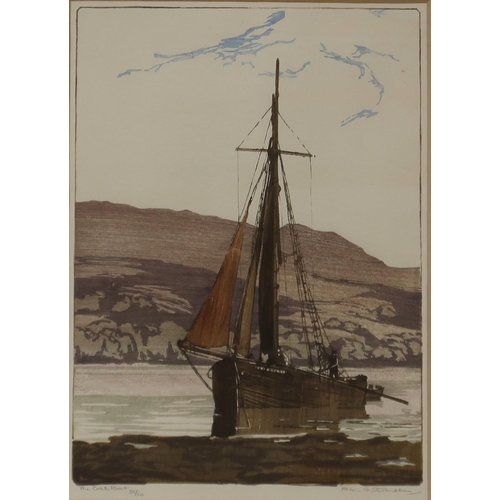 919 - HELEN G. STEVENSON (SCOTTISH 20th CENTURY)  THE CORAL BOAT Woodcut, signed lower righ... 