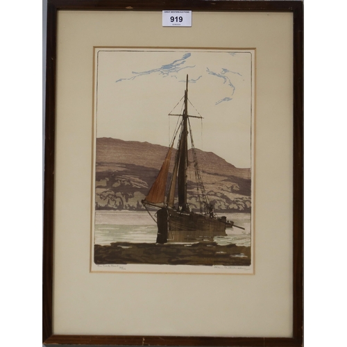 919 - HELEN G. STEVENSON (SCOTTISH 20th CENTURY)  THE CORAL BOAT Woodcut, signed lower righ... 