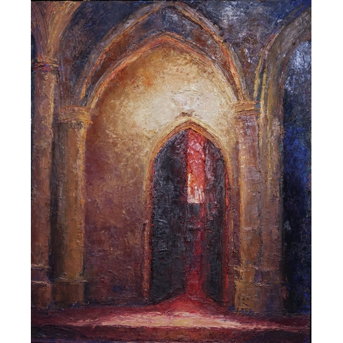 921 - GAYLE STOTT LOWRY (AMERICAN 20th CENTURY) GOTHIC DOORWAY Oil on canvas, signed lower right, 90 x 75c... 