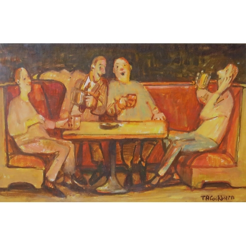 947 - TIM COCKBURN (ENGLISH b.1955) PUB SCENE Oil on paper, signed lower right, 11.5 x 17.5cm Together wit... 