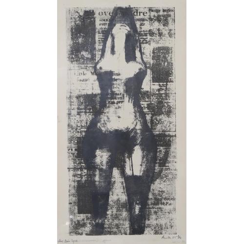 957 - REGINALD BUTLES (ENGLISH 1913-1981) FIGURE ON NEWSPAPER  Lithograph, signed lower rig... 