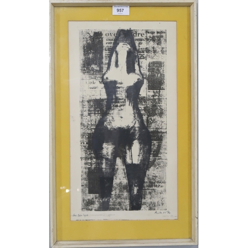 957 - REGINALD BUTLES (ENGLISH 1913-1981) FIGURE ON NEWSPAPER  Lithograph, signed lower rig... 