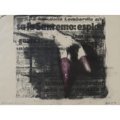 958 - REGINALD BUTLES (ENGLISH 1913-1981) FIGURE IN STOCKINGS ON NEWSPAPER  Lithograph, sig... 